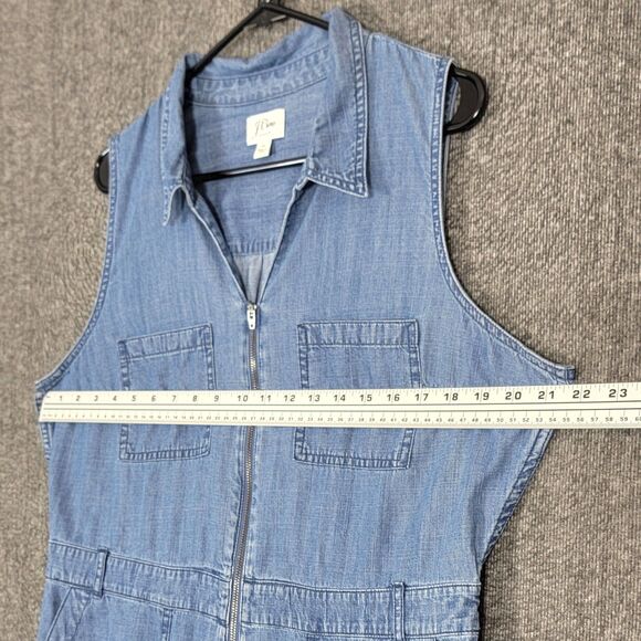 J Crew Jumpsuit Womens 16 Blue Chambray Denim Sleeveless Wide Leg Zip Front - Picture 5 of 16